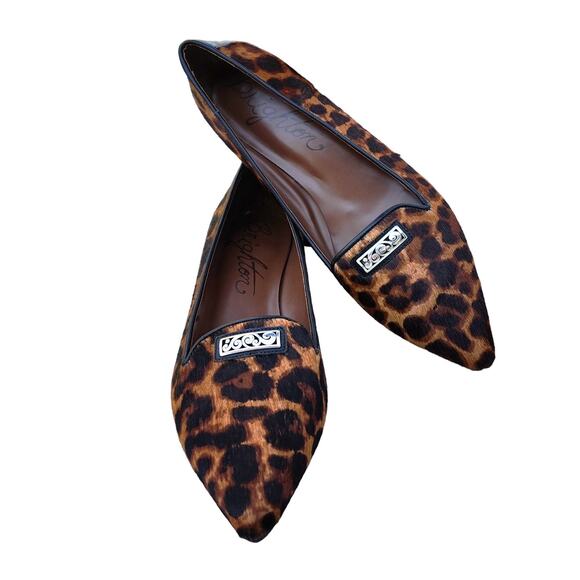 Brighton Eve Leather Leopard Print Calf Hair Pointed Toe Flats - Picture 1 of 10